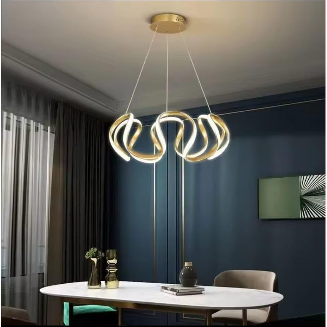 Gauvik Zigzag Modern Style Led Gold Creative 3-Color Led Chandelier, /Hanging Lamp/Ceiling Light For Bedroom, Living Room, Restaurants, Dining, Coffee Shop, Home And Office.