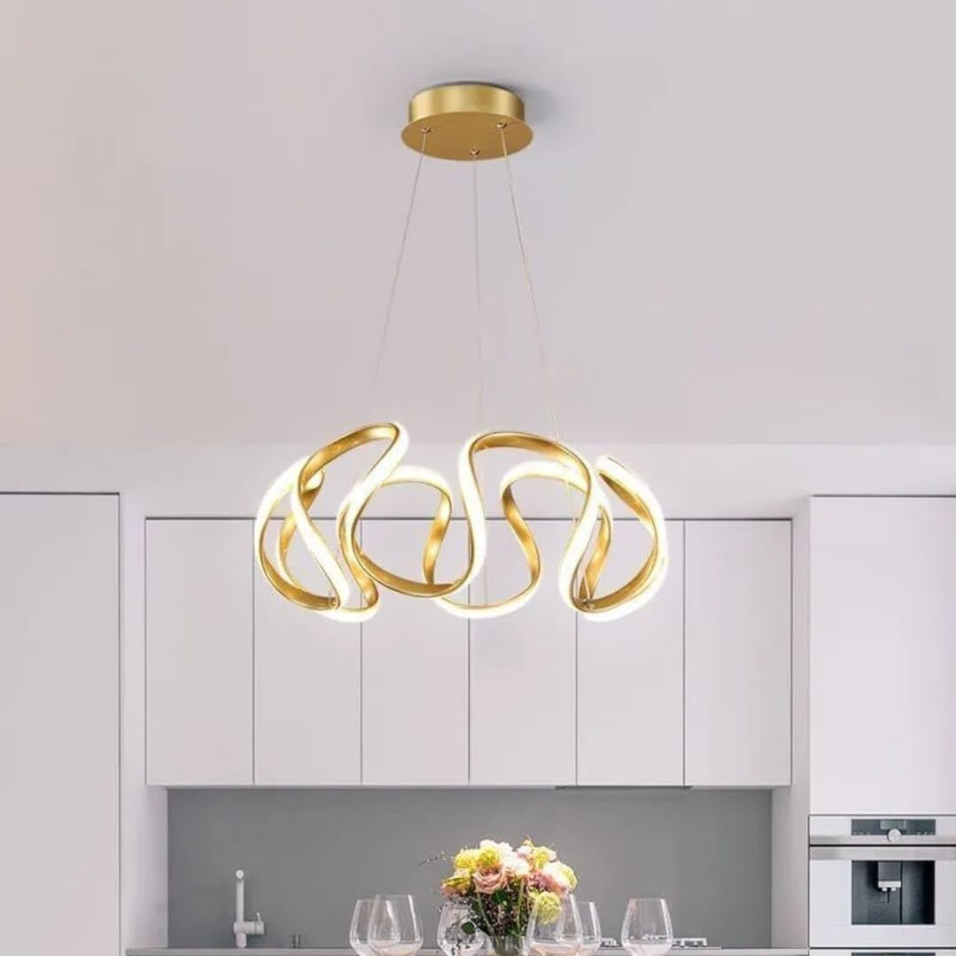 Gauvik Zigzag Modern Style Led Gold Creative 3-Color Led Chandelier, /Hanging Lamp/Ceiling Light For Bedroom, Living Room, Restaurants, Dining, Coffee Shop, Home And Office.