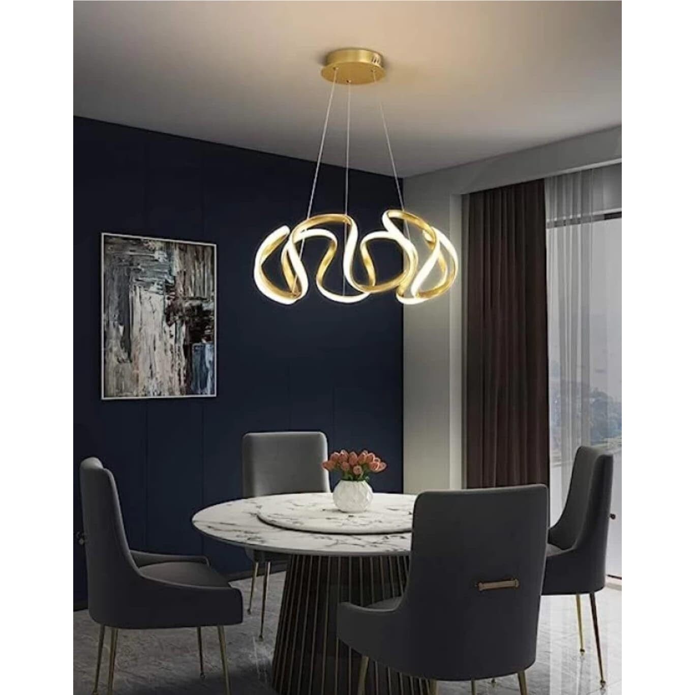 Gauvik Zigzag Modern Style Led Gold Creative 3-Color Led Chandelier, /Hanging Lamp/Ceiling Light For Bedroom, Living Room, Restaurants, Dining, Coffee Shop, Home And Office.
