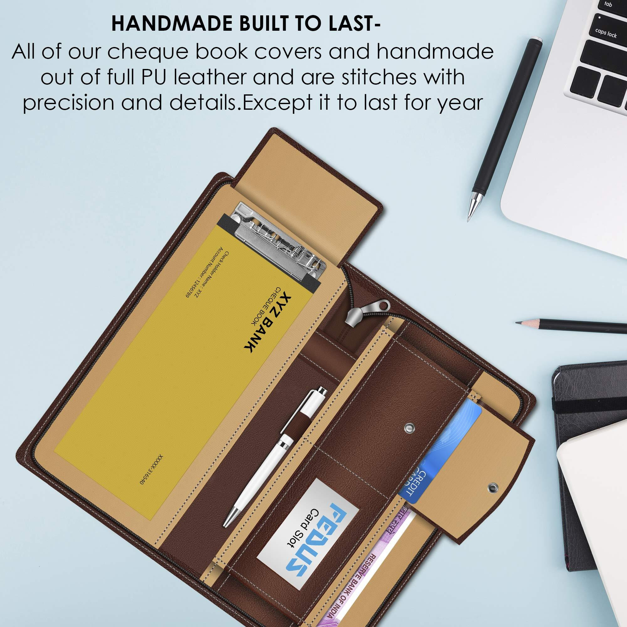 Fedus Cheque Book Holder, Vegan Leather Expanding Handmade Multiple Cheque Book Holder For Cards, Women/Men Cheque Book Wallet, Traveling Wallets, Checkbook Holder, Documents Holder For Office & Home