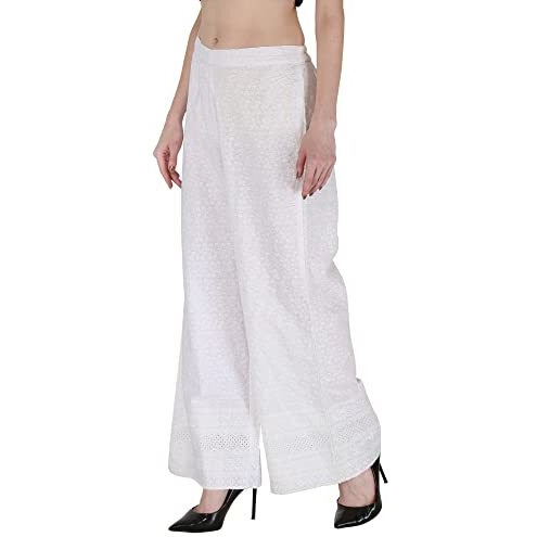 Shopping Queen Women's Cotton Embroidered Chikankari Palazzo (A296_White_Xs, Regular)