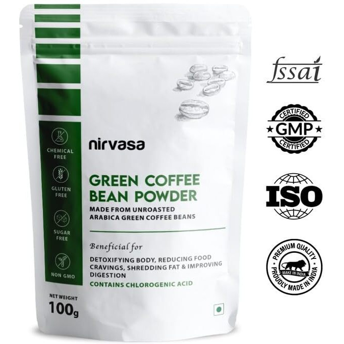 Nirvasa Unroasted Arabica Green Coffee Bean Powder With Chlorogenic Acid For Men & Women | For Body Detoxification & Weight Management | 100G X 2