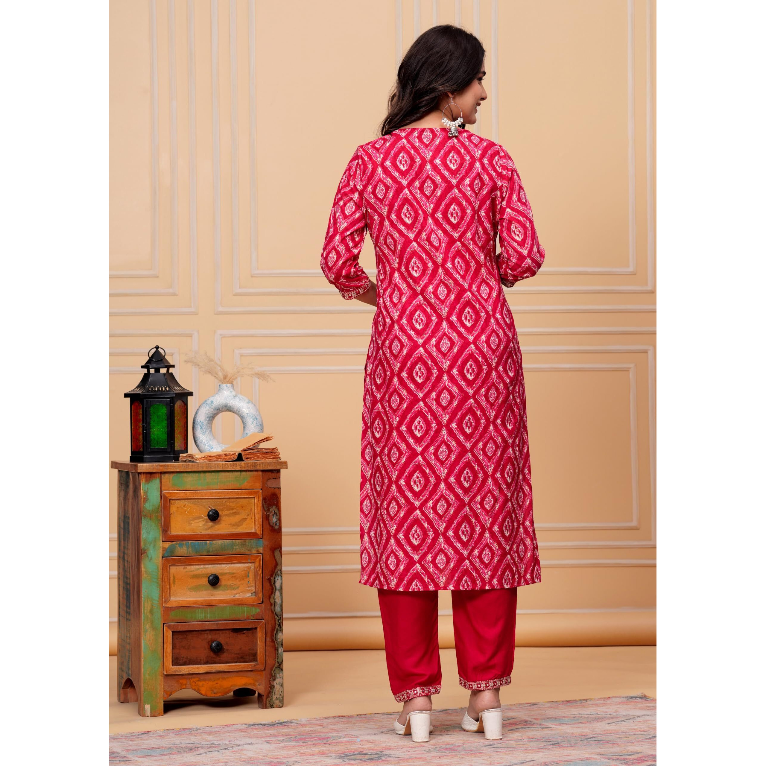 Kasooti Women's Printed Straight Embroidered Kurta & Pant Set With Dupatta (Gajri) | Ethnic Set | Dupatta Set | Kurta Set |
