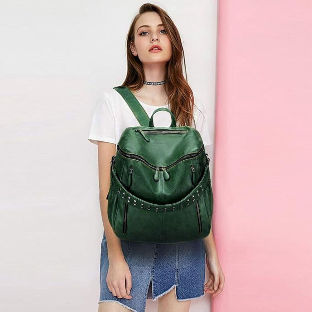 Comfabie Leather Backpacks For Women | College Bags | Office | Work | Travel | Casual Daypacks | Regular Use | Birthday Gifts For Girls | Handbag Shoulder Purse Bags For Women & Girls (Green)