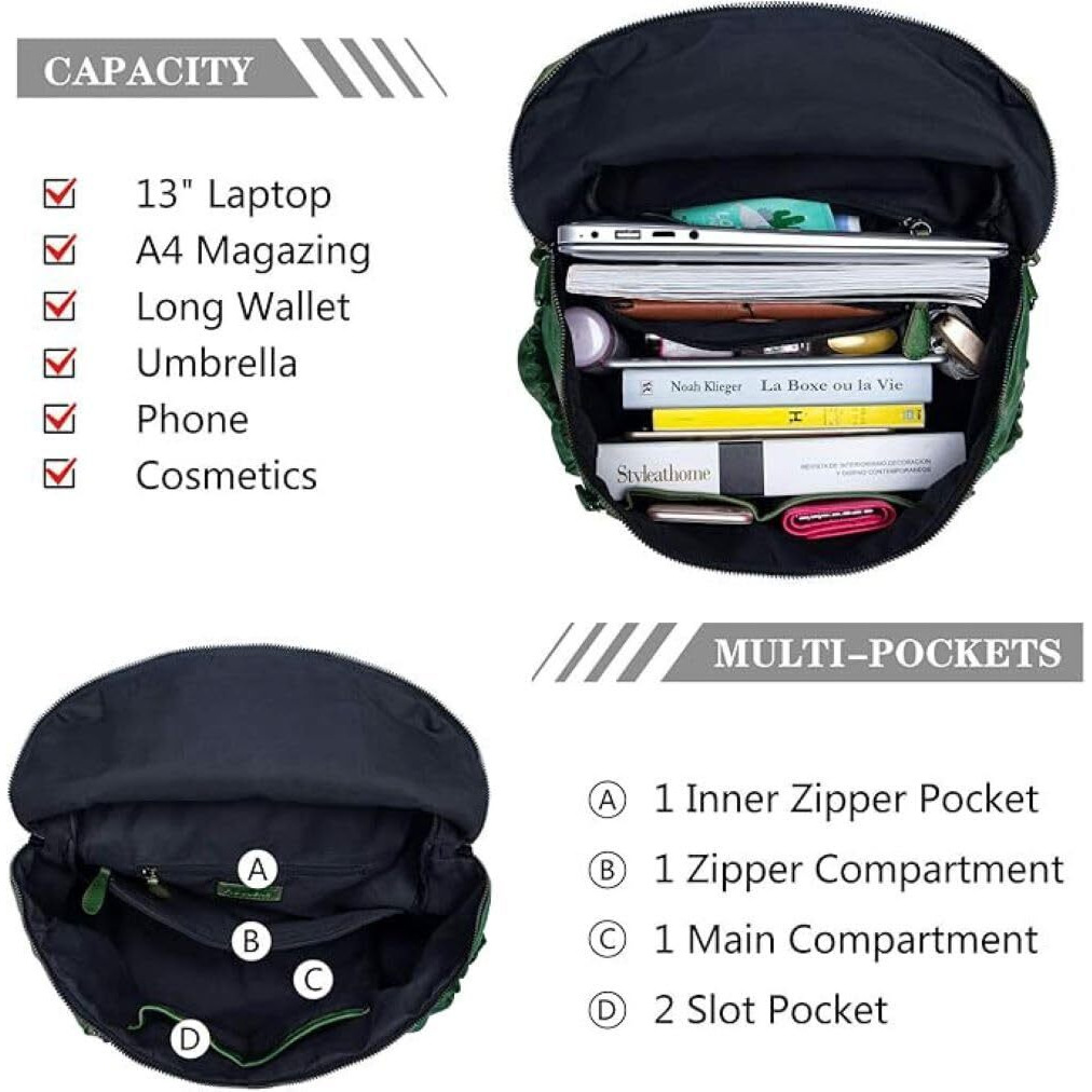 Comfabie Leather Backpacks For Women | College Bags | Office | Work | Travel | Casual Daypacks | Regular Use | Birthday Gifts For Girls | Handbag Shoulder Purse Bags For Women & Girls (Green)