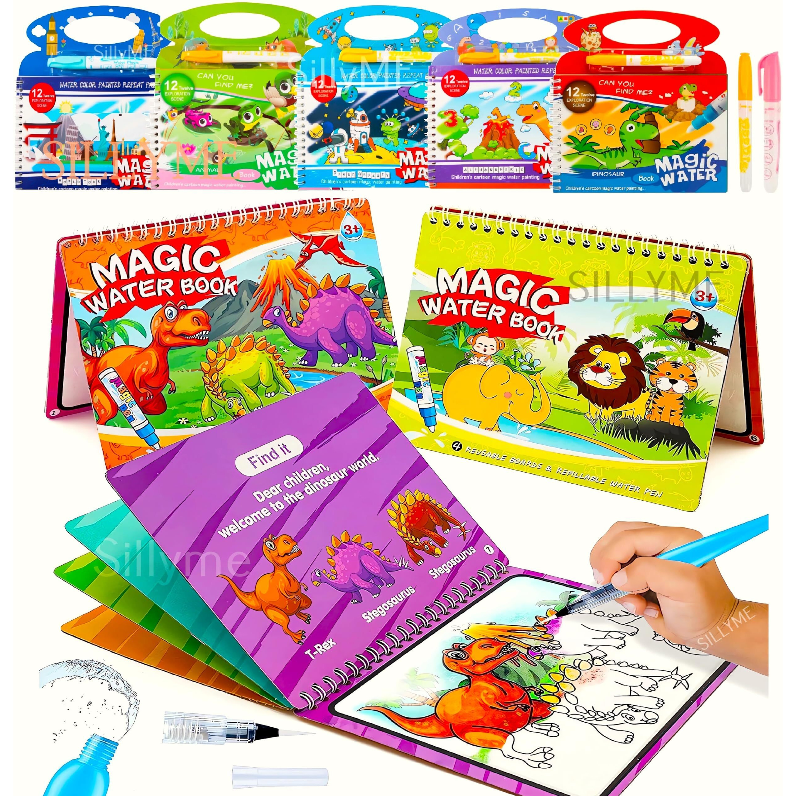 Sillyme 6Pcs Birthday Return Gifts For Kids Party - Magic Water Book For Kids - Water Painting Book - Coloring Drawing Painting Books Kit - Educational Toys - Quick Dry Doodle Art, Multicolor