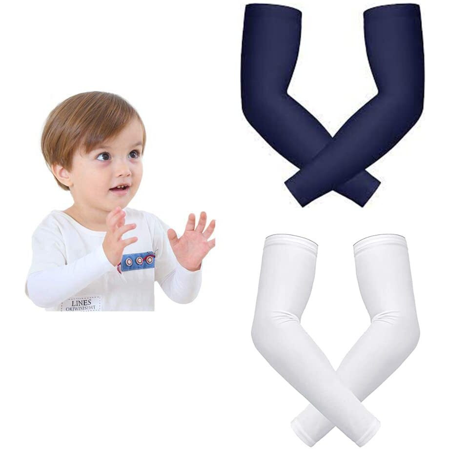 Mizuna Arm Sleeve For Kids Toddlers Unisex Sports Compression Sun Protection Upf 50Cooling Tattoo Cover Up Cycling Cricket Riding Golf Football Running Winter Blue White