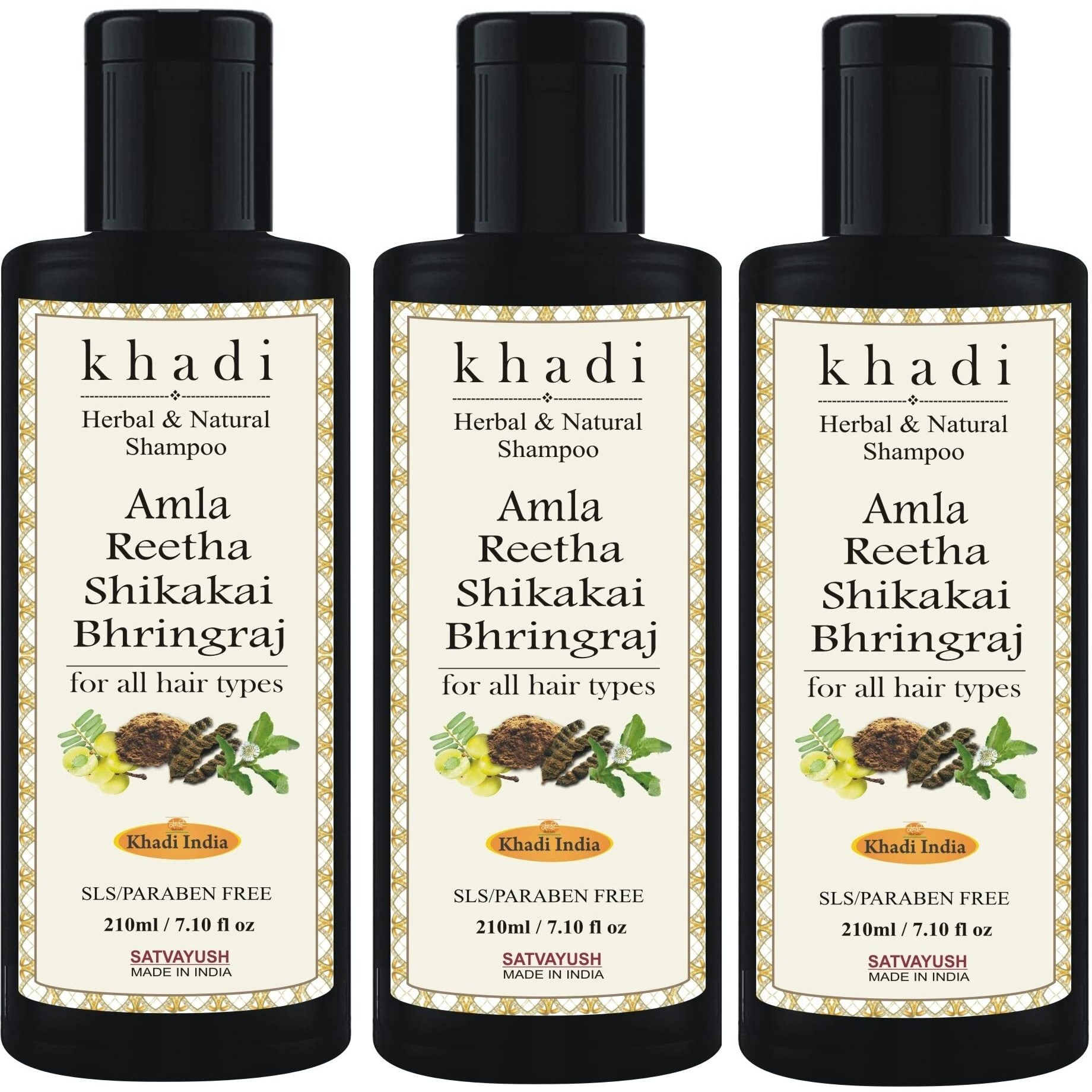 Satvayush Khadi Amla Reetha Shikakai Bhringraj Sls-Paraben Free Ayurvedic Shampoo Anti Dandruff -630 Ml