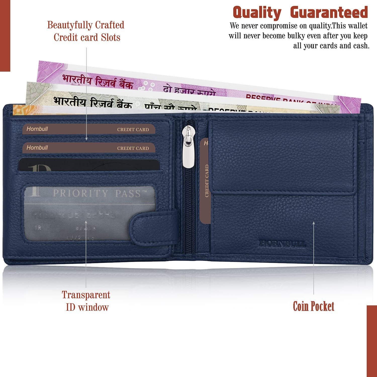 Hornbull Vegas Navy Rfid Blocking Leather Wallet For Men | Wallets Men Leather | Mens Wallet