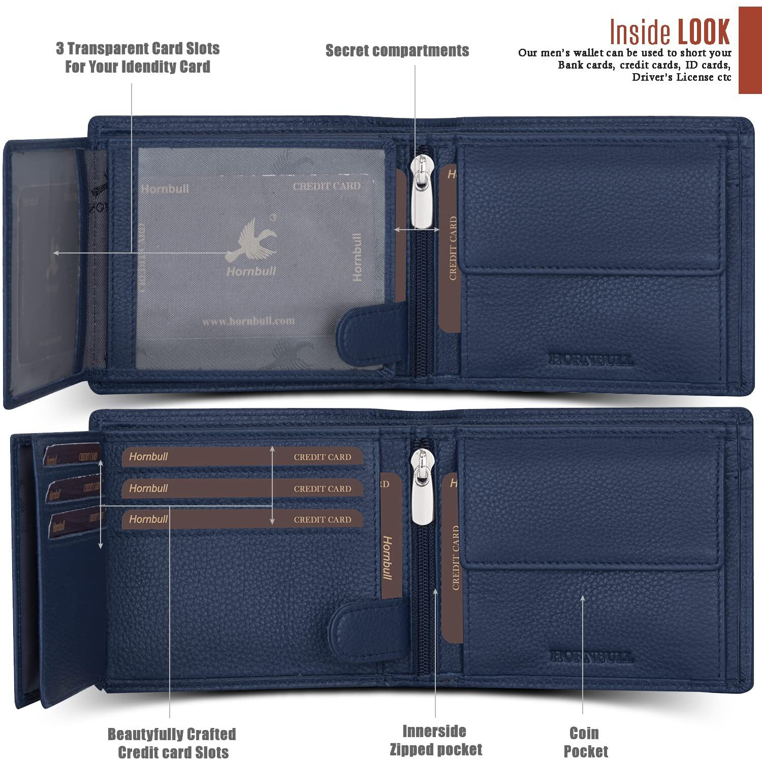 Hornbull Vegas Navy Rfid Blocking Leather Wallet For Men | Wallets Men Leather | Mens Wallet