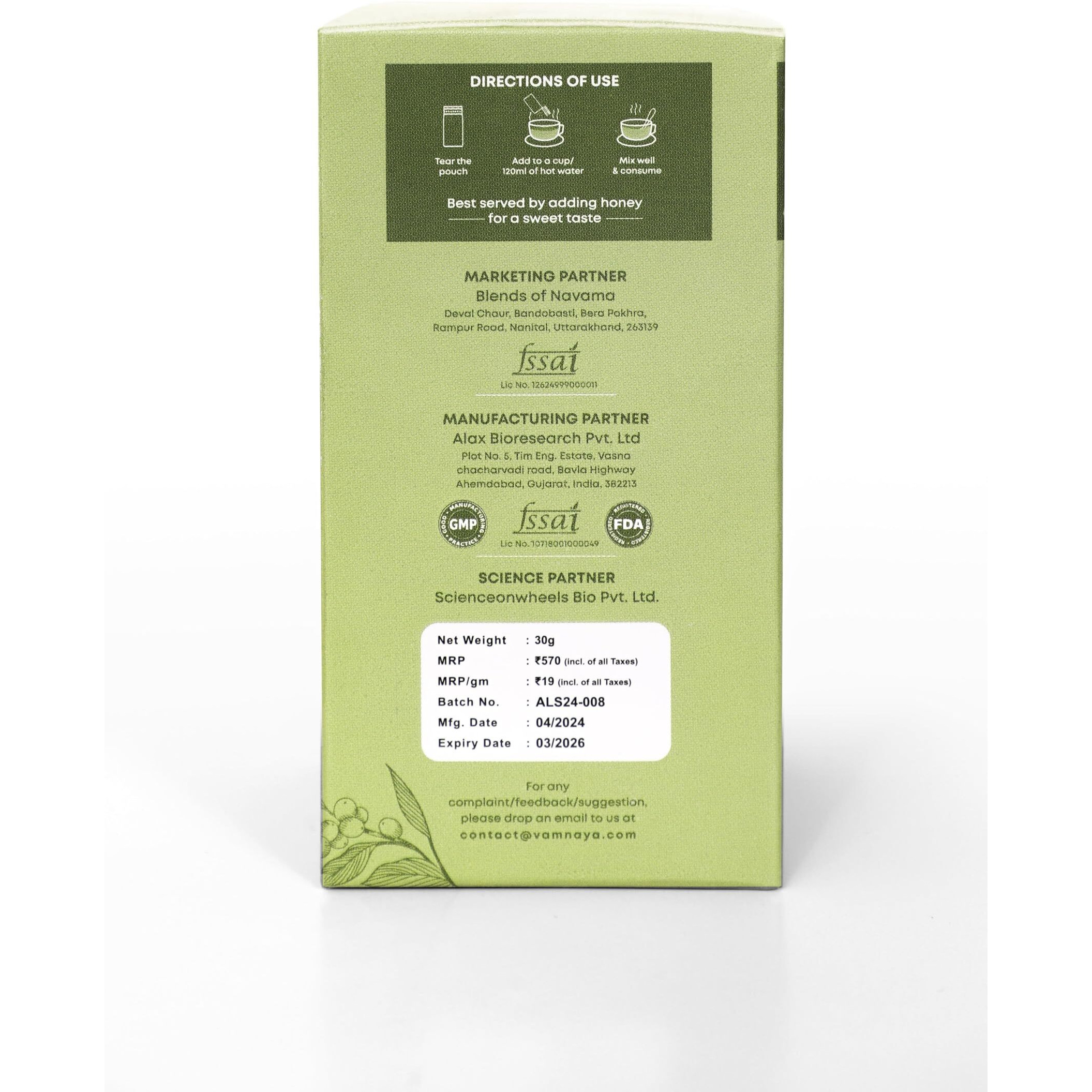 Vamnaya Green Coffee Blend With Sunfiber | Tulsi & Apple Cider | For Weight Management | Gut Health & Energy Boost | Pack Of 4 (60 Servings)