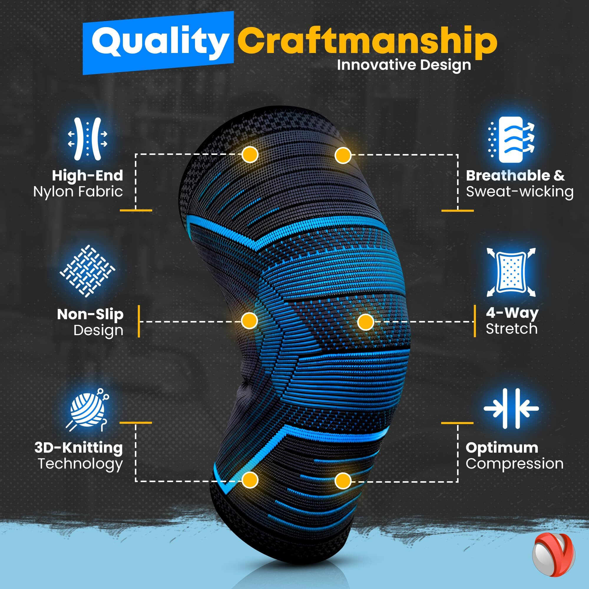 Vespas Knee Cap Compression 2-Pack Knee Support For Men And Women Breathable And Stretchy Nylon Knee Brace Knee Brace For Knee Pain Relief And Support Ideal For Gym, Sports (Xl, Blue & Black)