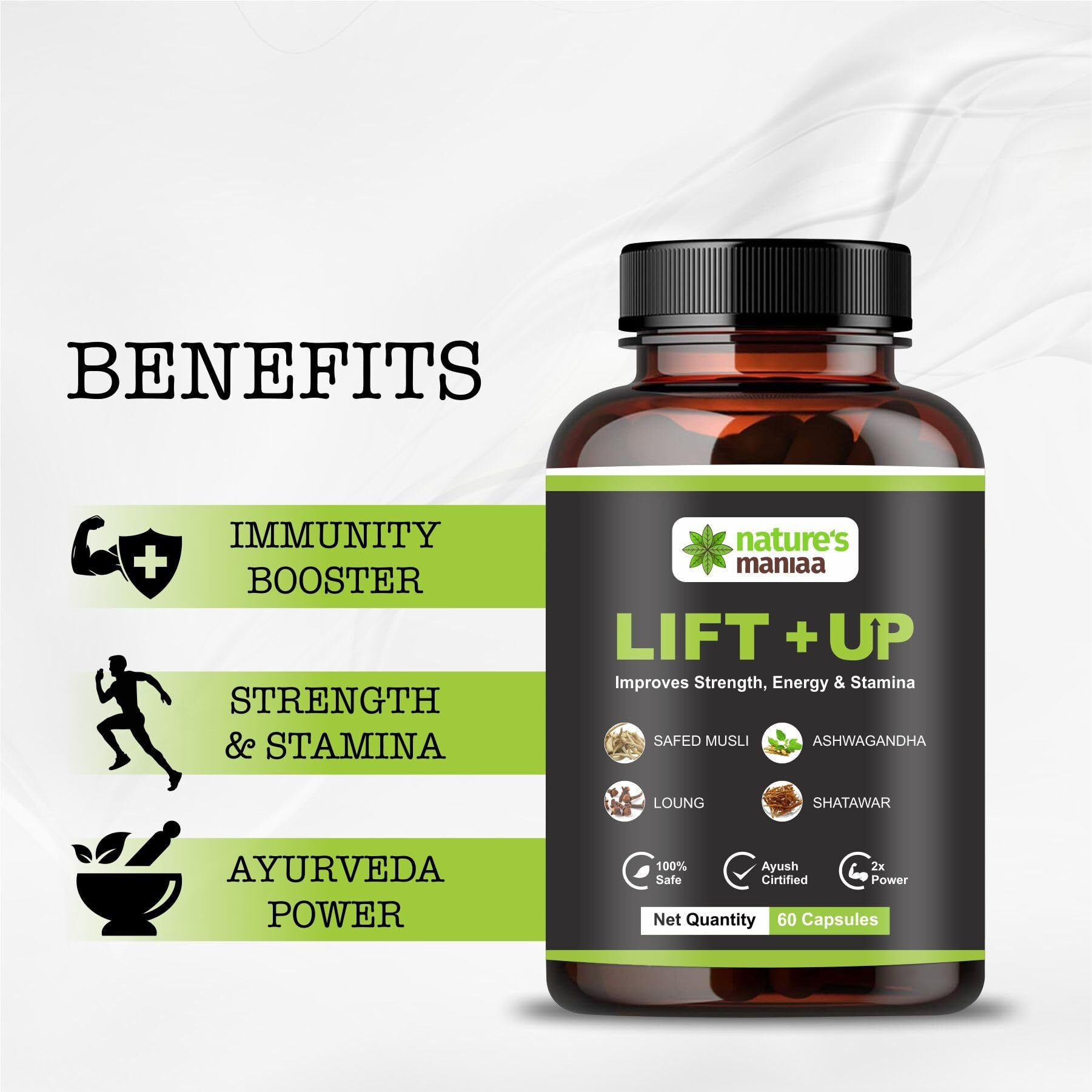 Nature's Maniaa Ayurvedic Lift-Up Capsule - 60 Capsules | For Men's | Pack Of 1, 1 Count