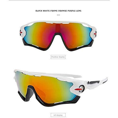 Huvora  Sports Mirrored Wraparound Sunglasses For Cycling Cricket Riding Trekking || Hydrophobic || Full Coverage || Uv 400 Protection || Free Case Box (White Black)