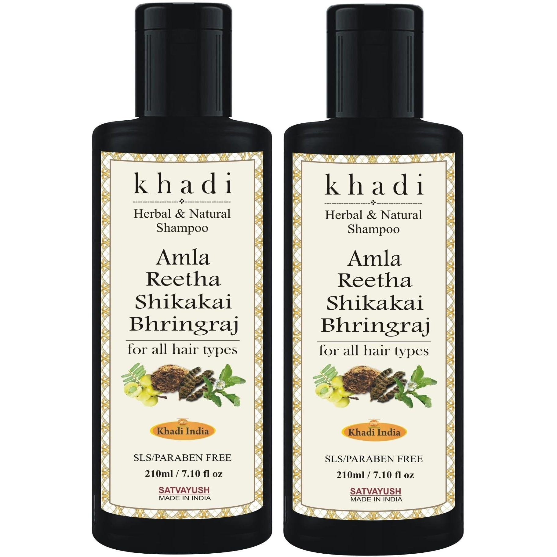 Satvayush Khadi Amla Reetha Shikakai Bhringraj Sls-Paraben Free Ayurvedic Shampoo Anti Dandruff -420 Ml