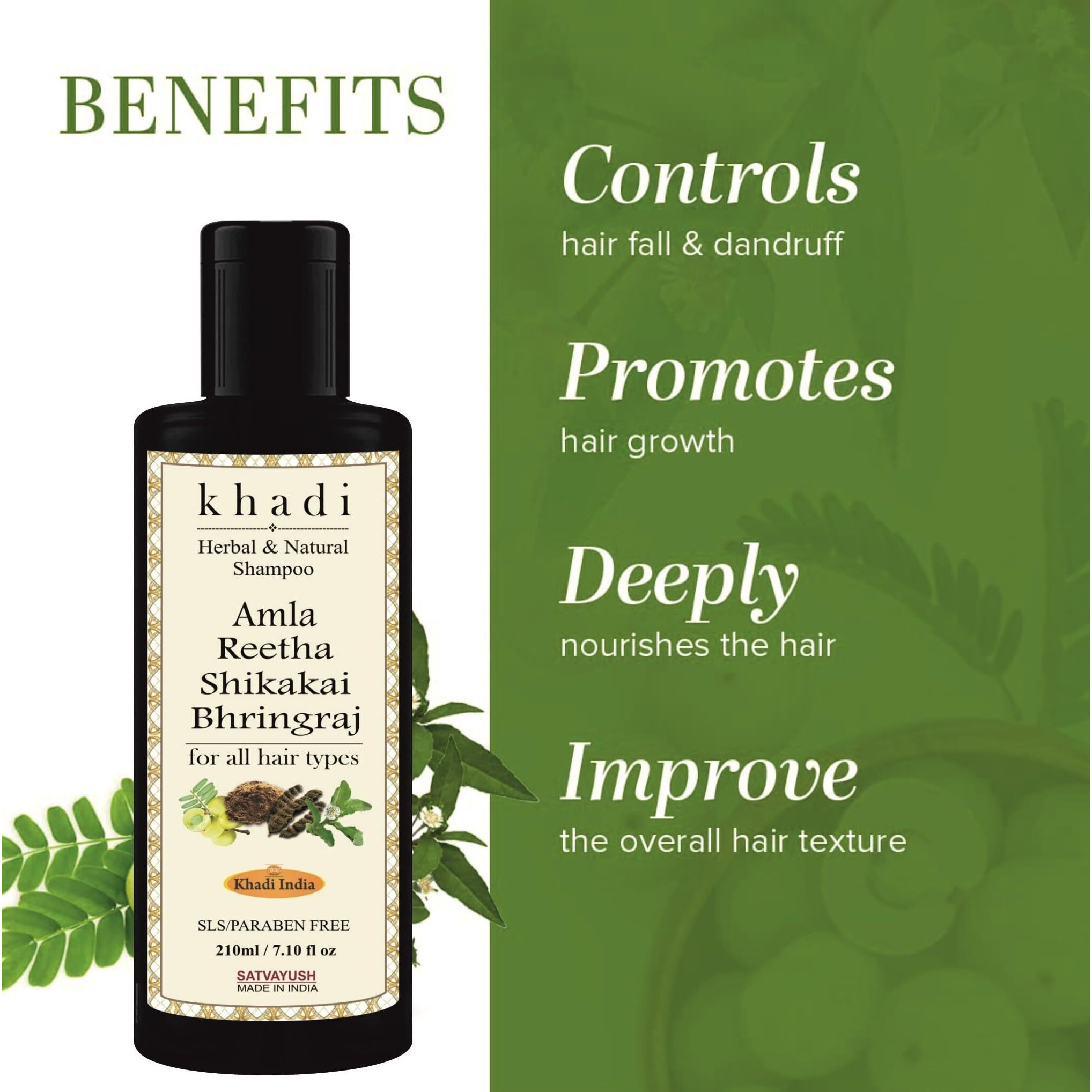 Satvayush Khadi Amla Reetha Shikakai Bhringraj Sls-Paraben Free Ayurvedic Shampoo Anti Dandruff -420 Ml