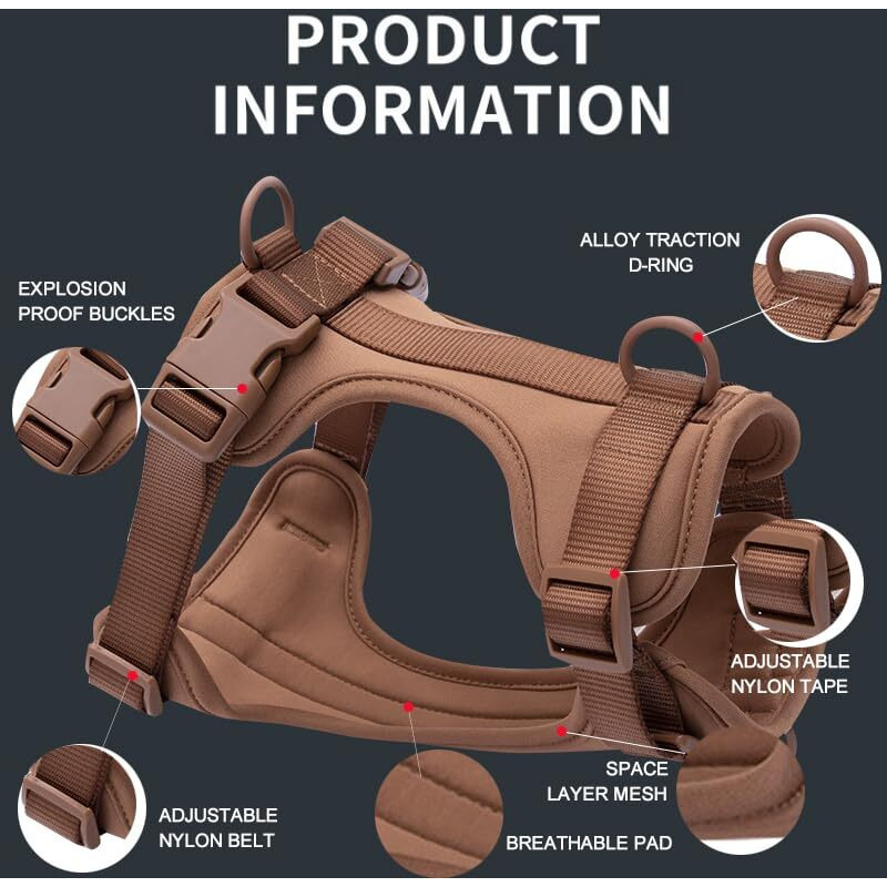 Blingpets No-Pull/No Choke Comfortable Dog Vest Harness, Ultralight Breathable Mesh Traction Strap, Easy To Clean, Adjustable Soft Padded Vest For Dogs, Stylish & Modern(Coffee, Large)