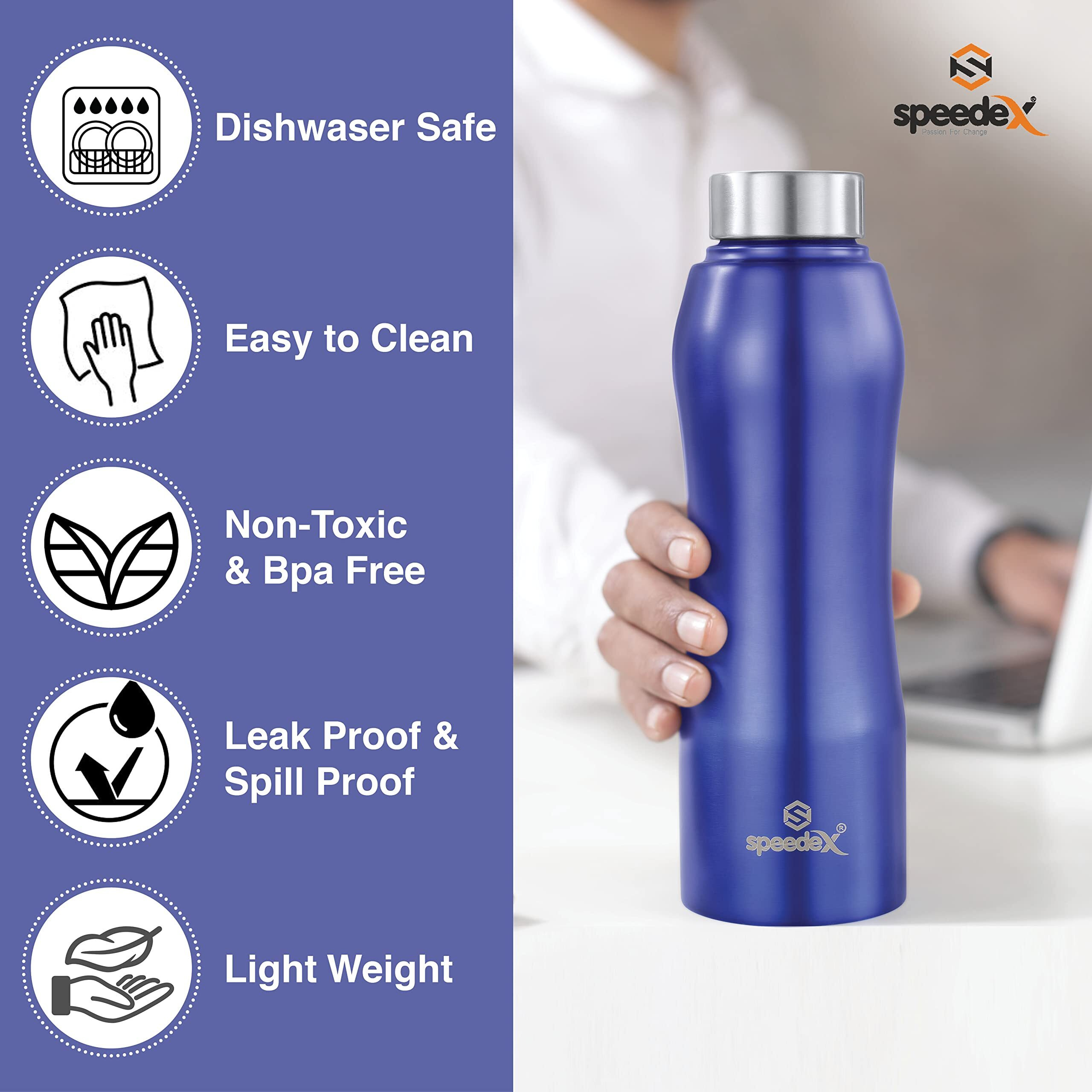 Speedex Stainless Steel Water Bottle 1 Ltr For School, Gym, Office Bottles 1 Litre For Boys, Girls, Men, Women, Kids, Fridge, Blue Colour, Set Of 1, Screw Cap