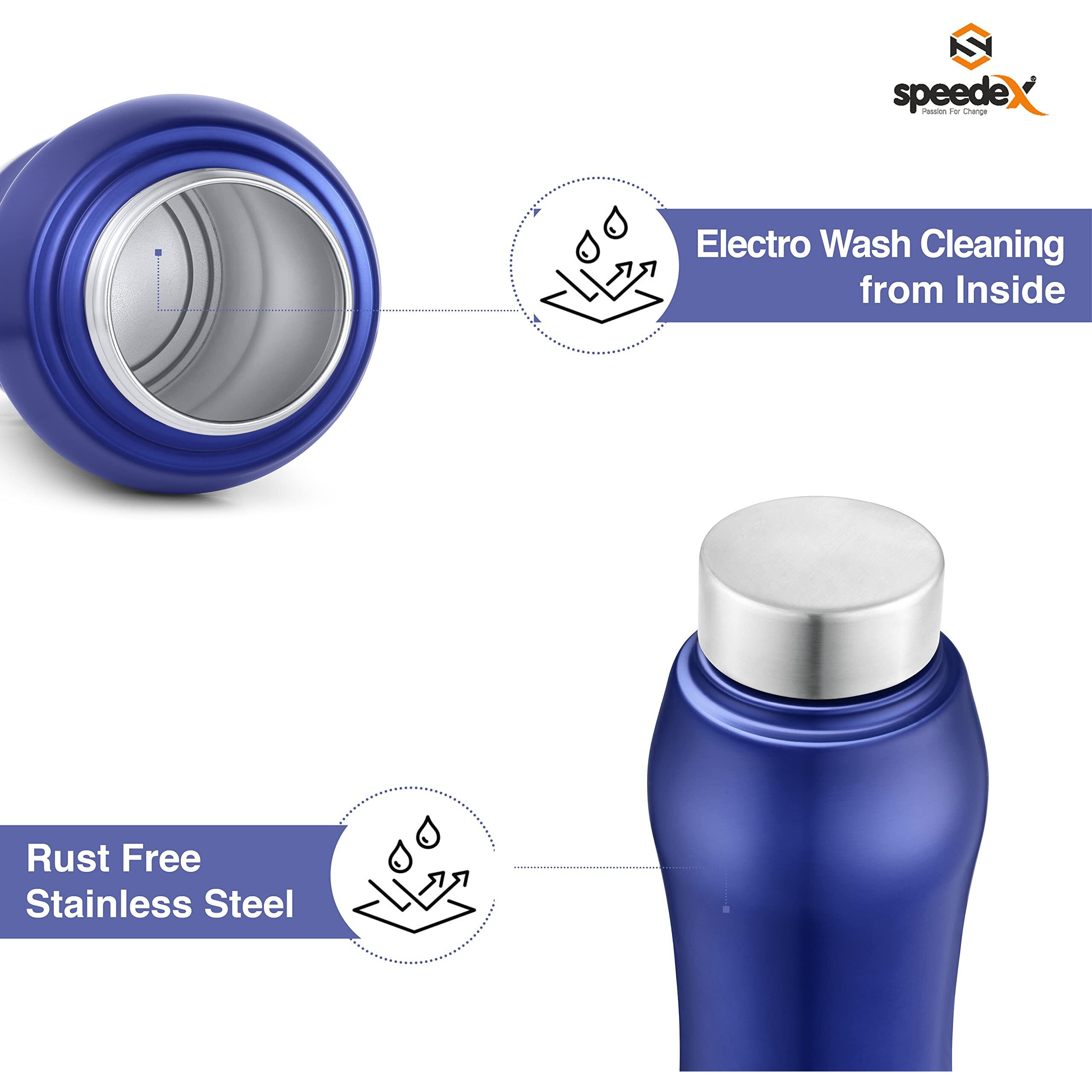 Speedex Stainless Steel Water Bottle 1 Ltr For School, Gym, Office Bottles 1 Litre For Boys, Girls, Men, Women, Kids, Fridge, Blue Colour, Set Of 1, Screw Cap