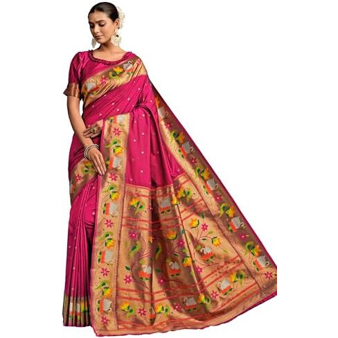 Ethnicjunction Women's Pure Silk Paithani Woven Saree With Blouse Piece