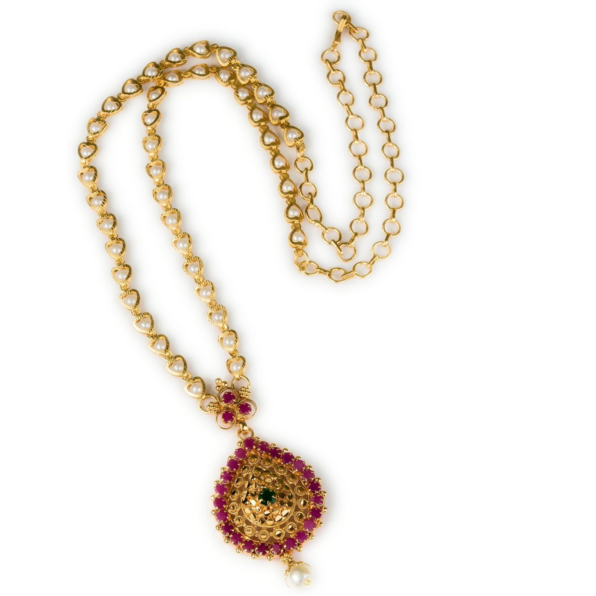 Sasitrends 1 Gram Micro Gold Plated Traditional Handmade Ruby Emerald Dollar With 24 Inches Long Chain For Women & Girls