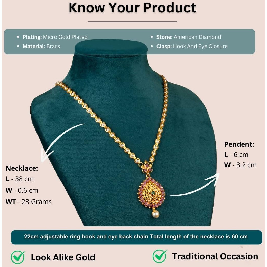 Sasitrends 1 Gram Micro Gold Plated Traditional Handmade Ruby Emerald Dollar With 24 Inches Long Chain For Women & Girls