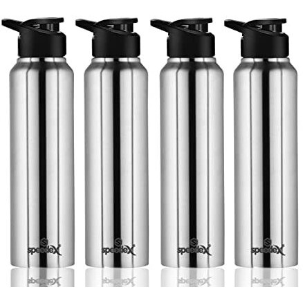 Speedex Stainless Steel Water Bottle 1 Ltr For Kids, Boys, Girls, 1 Litre Bottles For Gym, Sports, Fridge Use, School & Office - 1000Ml, Silver Colour, Set Of 4, Sipper Cap
