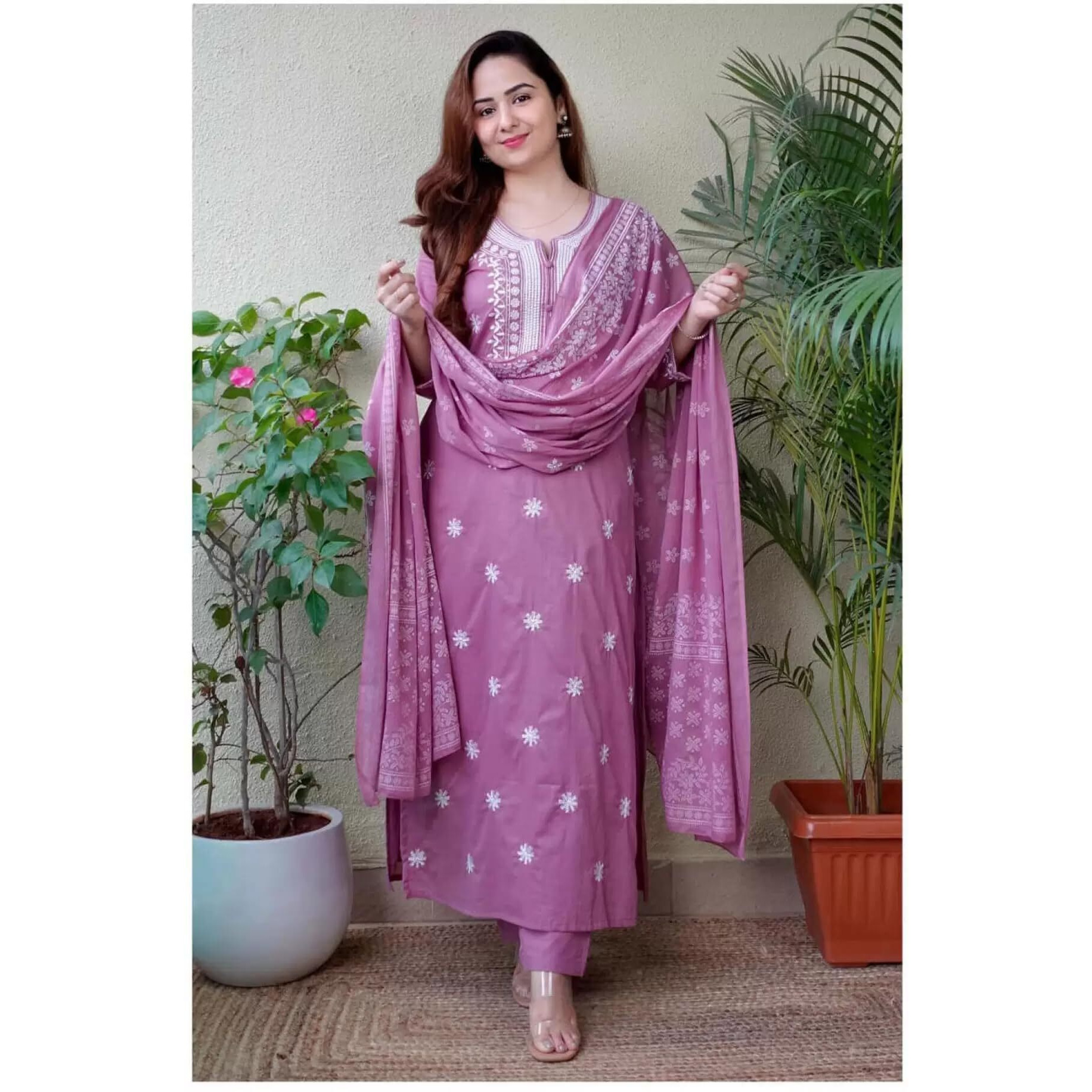 Royal Export Women's Viscose Floral Embroidered Straight Kurta Pant With Dupatta