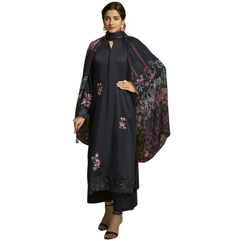 Indo Era Women's Embroidered Silk Blend Calf Length Straight Kurta Pant With Dupatta Set (Ieout7410_Medium)