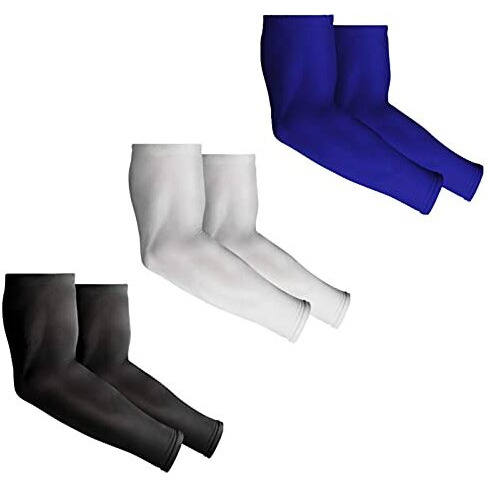 Mizuna Arm Sleeve Unisex Sports Compression Sun Protection Uv Upf 50 Cooling Sleeve Tattoo Cover Up Men & Women Cycling Cricket Biking Riding Golf Football Running Nblue-White-Black Combo Of 3