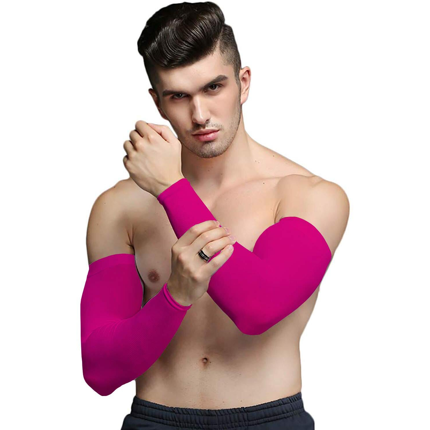 Shirsh Uv Sun Protection Compression Arm Sleeves For Men & Women,Cooling Athletic Sports Sleeve For Football,Golf,Volleyball,Cricket - 1 Pair (Pink)