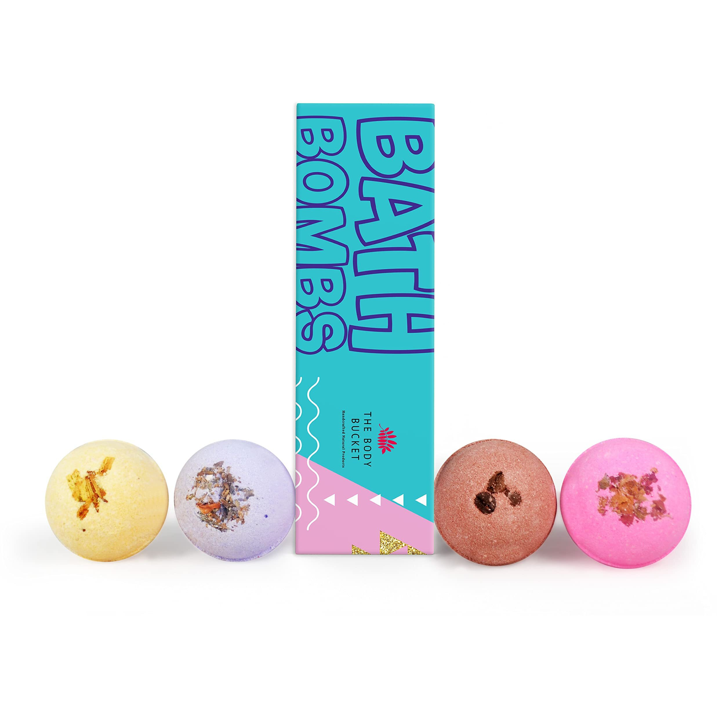 The Body Bucket Bath Bomb With Rose, Jasmine, Coffee And Lavender Fragrance - All Natural Handcrafted Aromatherapy - Perfect Bath Gift For Kids, Men & Women 65 Gm Each (Pack Of 4).