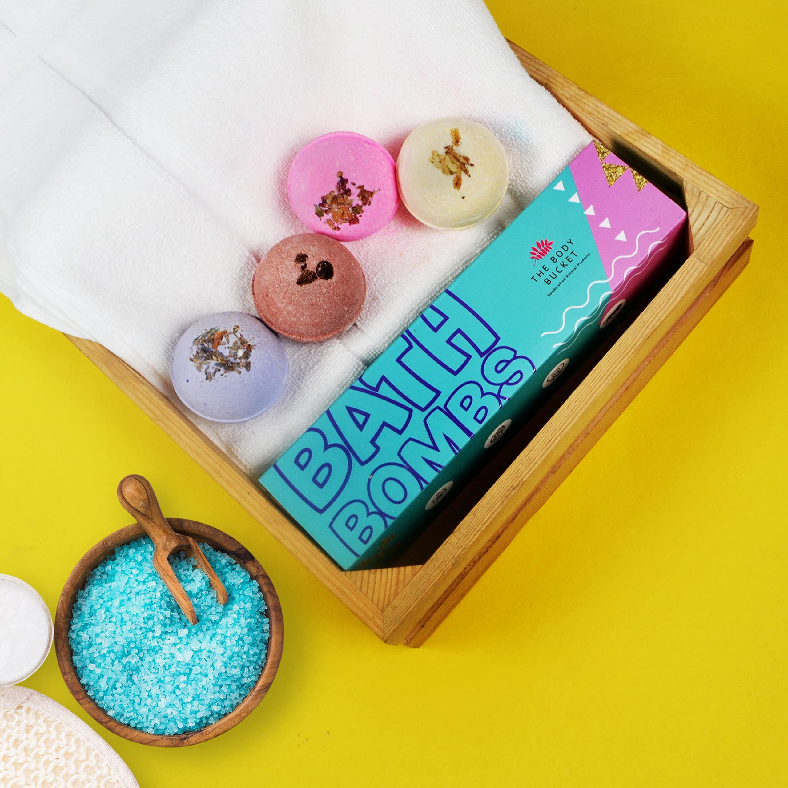 The Body Bucket Bath Bomb With Rose, Jasmine, Coffee And Lavender Fragrance - All Natural Handcrafted Aromatherapy - Perfect Bath Gift For Kids, Men & Women 65 Gm Each (Pack Of 4).