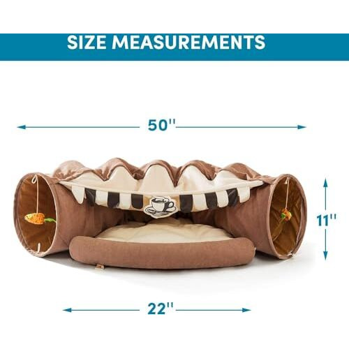 House Of Pets 2 In 1 Cat Bed Cat Tunnel Collapsible, Washable Home For Indoor Cats - Small, Medium, Large (Coffee)