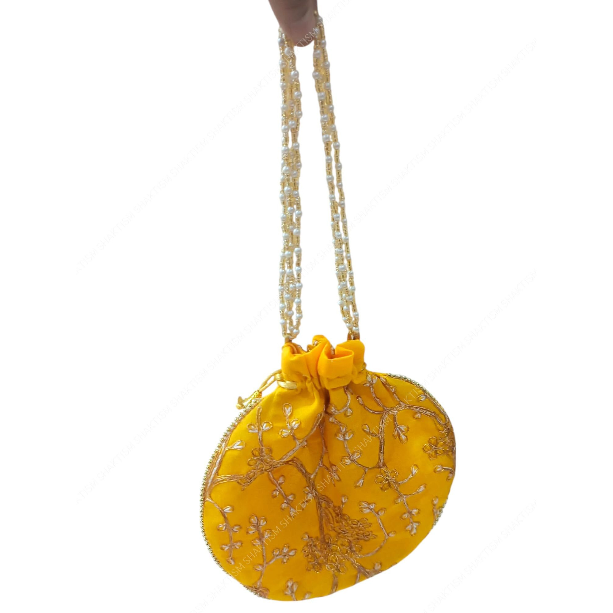 Shaktism Matka Embroidered Potli Silk Storage, Potli Pouches For Jewelleries Return Gift Bags, Women's Handbag Shagun Bags For Weeding, Engagement - 1Pc (Yellow)