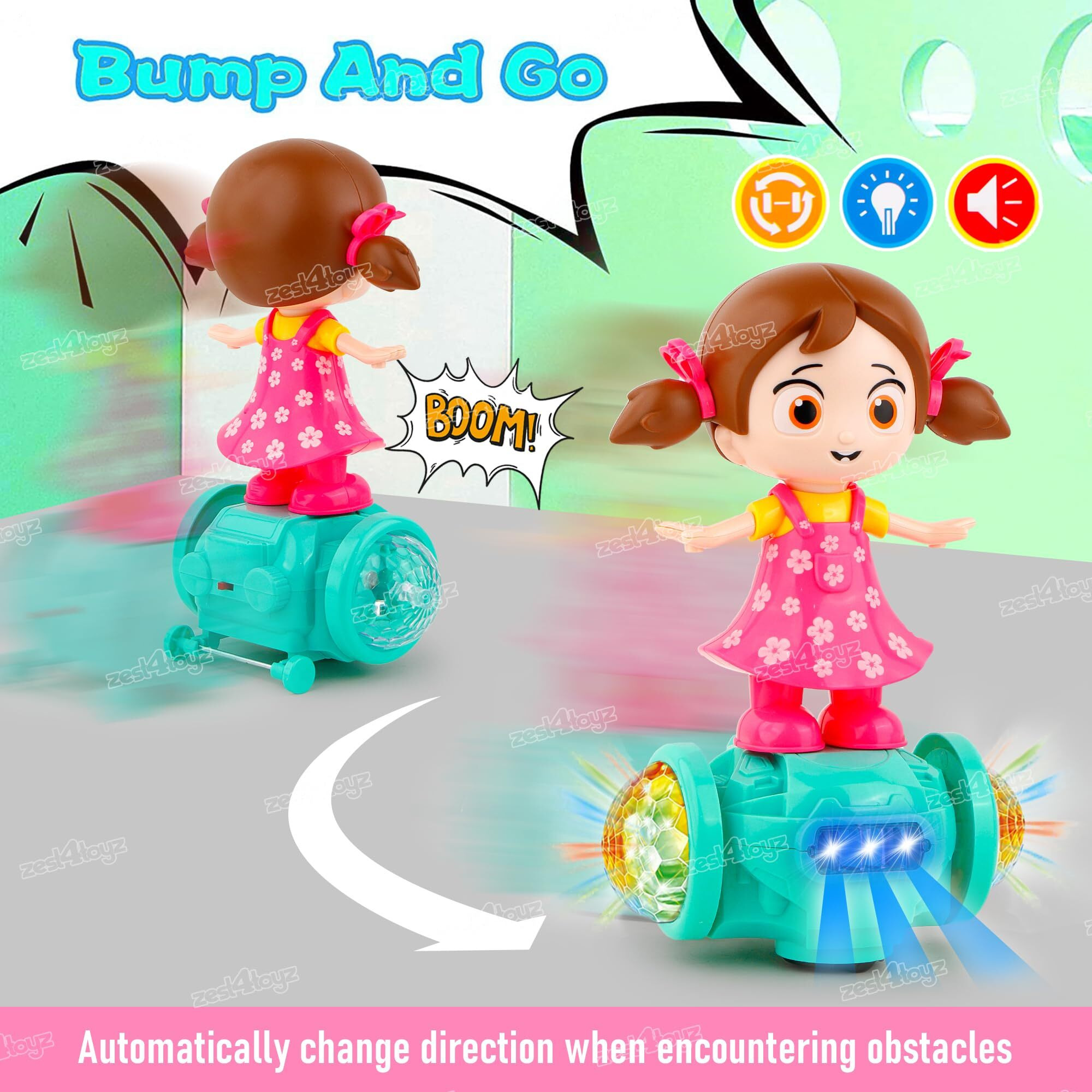 Zest 4 Toyz 360 Degree Rotating Musical Dancing Girl Toy, Dancing Doll With Flashing Lights & Bump And Go Action, Activity Play Center Toy For Kid Early Learning Educational Toys For Toddlers