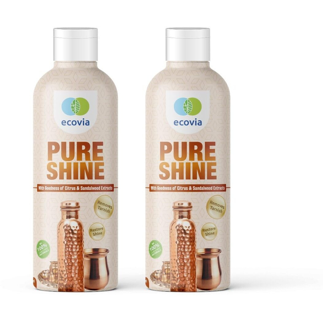 Ecovia Pure Shine | Eco-Friendly Brass & Copper Cleaning Gel | Removes Tarnish & Restores Shine | Ideal For Pooja Items, Copper Utensils & Metal Decor | Citrus & Sandalwood Extracts - 300Ml (Pack 2)