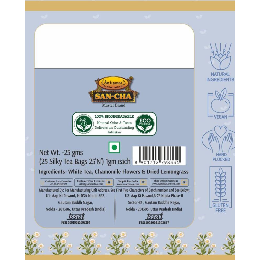 Sancha Tea Boutique, Chamomile White Tea, 25G Silver Needle White Tea Buds, Antioxidant Rich, Supports Calm & Relaxation