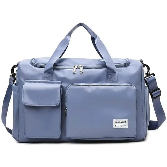 Verat Travel Duffle Bag Sports Gym Shoulder Bag For Women With Wet Pocket & Shoe Compartment Weekender Overnight Travel Luggage Bag Cosmetic Storage (44 X 18 X 29 Cm) (Blue)