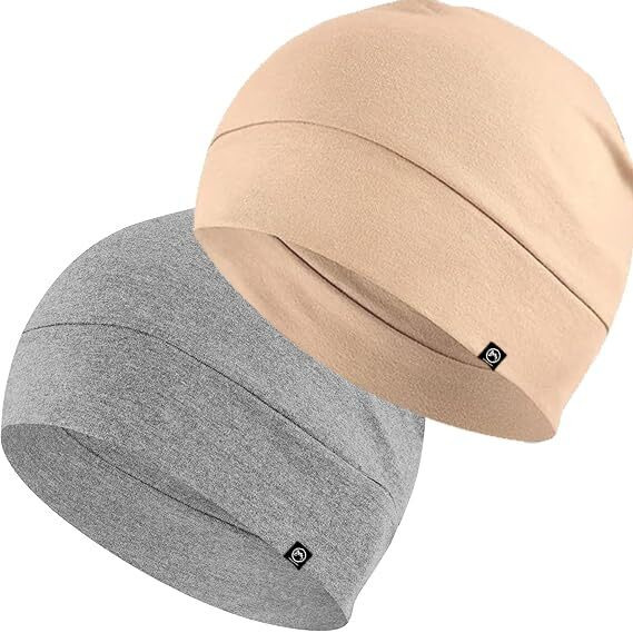 Cotton Skull Caps For Men Women,2-Pack Lightweight Beanie Sleep Hats Breathable Helmet Liner