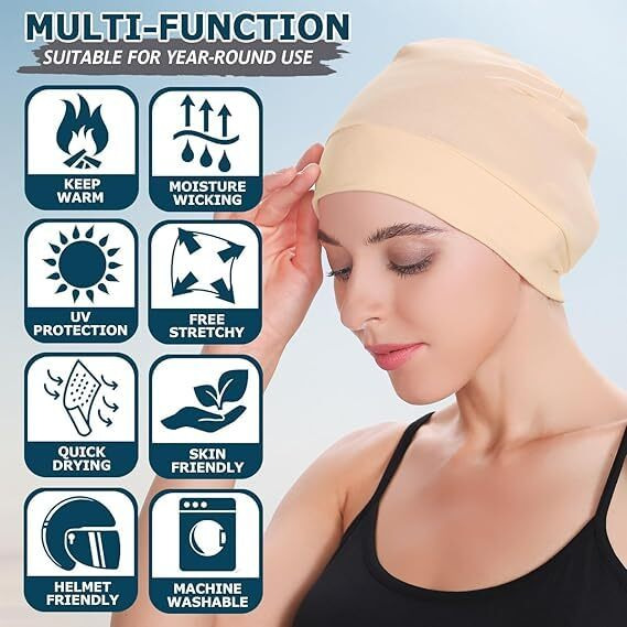 Cotton Skull Caps For Men Women,2-Pack Lightweight Beanie Sleep Hats Breathable Helmet Liner