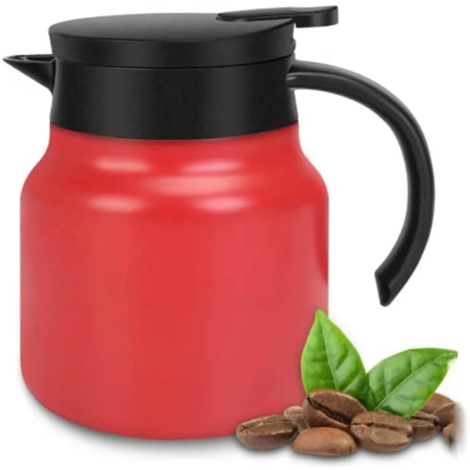 Vendly Stainless Steel 1000Ml Teapot With Handle & Steel Infuser | Double Wall Vacuum Insulated Carafe For Tea, Coffee & Juice | Bpa-Free Tea Pot| Keeps Drinks Hot For 18 H & Cold For 24 H (Red)