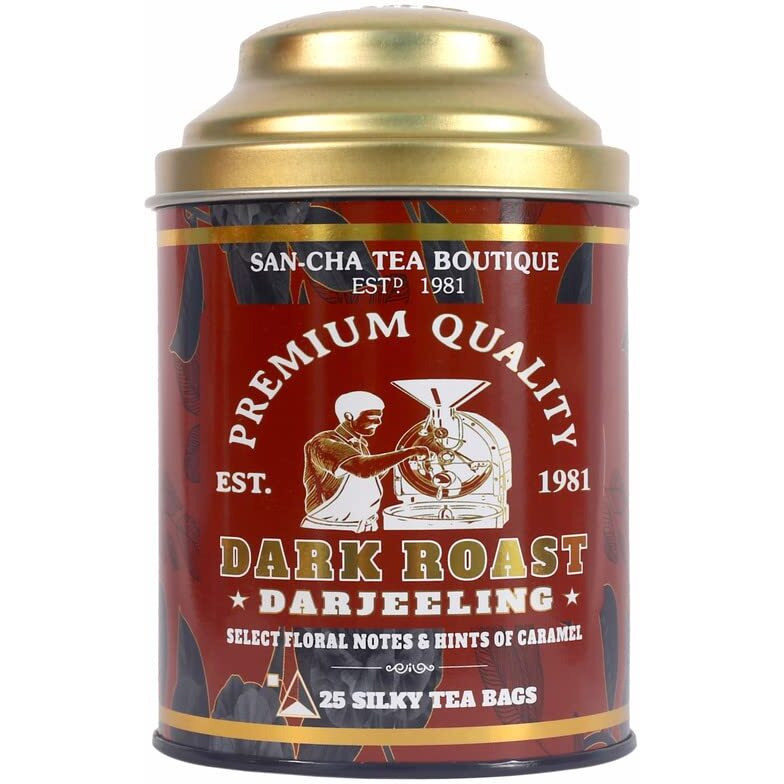 San-Cha Tea Boutique Dark Roast Darjeeling Tea, Roasted Darjeeling, Golden Orange Pekoe Tea, Pure Darjeeling Tea, Sweet Caramel Notes, 220 Grams