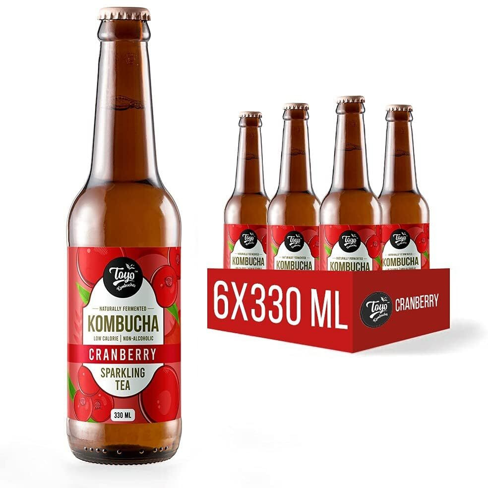 Toyo Kombucha - Sparkling Fermented Tea | Cranberry | 330Ml (Pack Of 12) - Rich In Probiotics And Antioxidants | Ready To Drink (Low Sugar, 12)