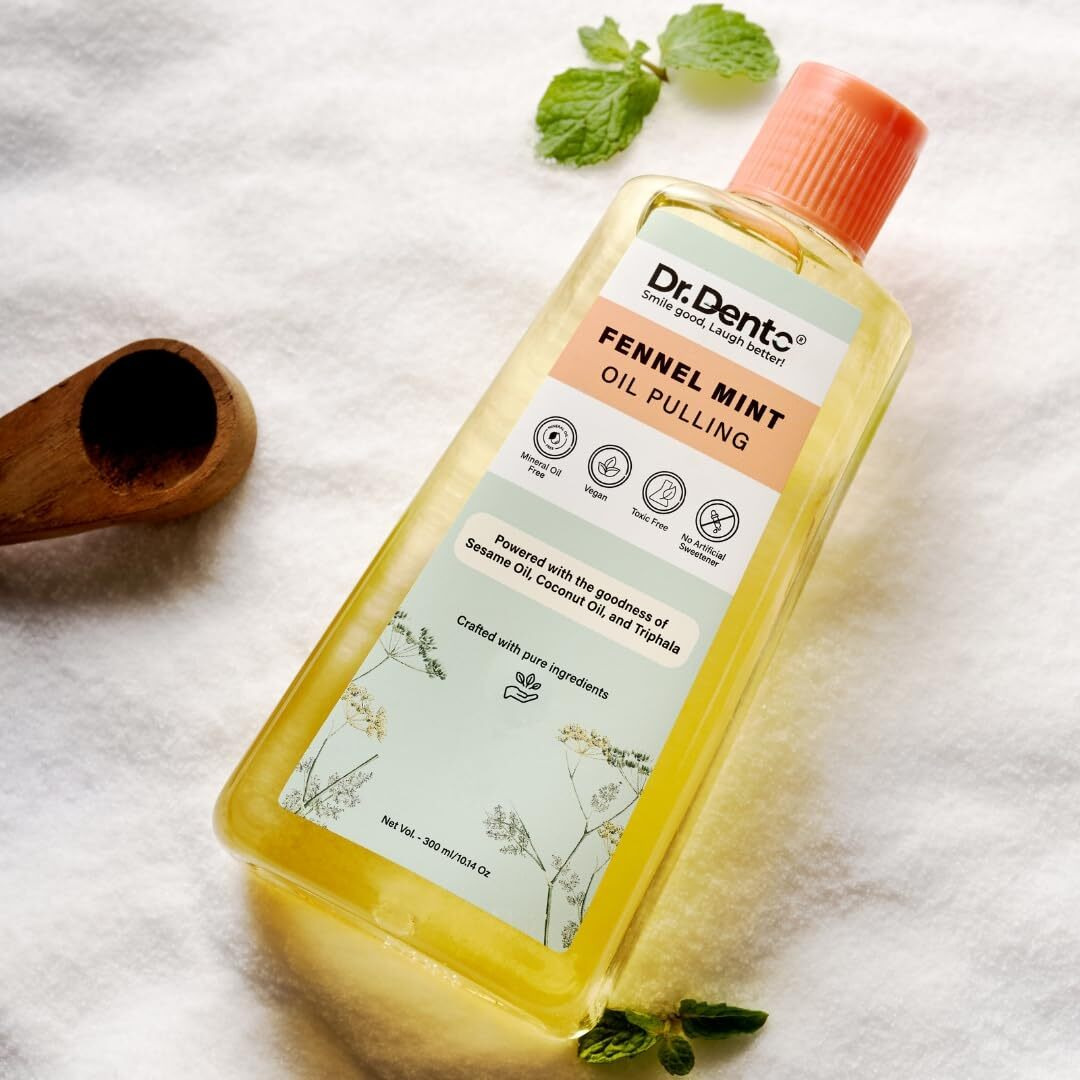Dr.Dento Fennel Mint Oil Pulling | Ayurvedic Oral Care | All-Natural Coconut Oil Blend For Fresh Breath & Detox | Healthy Teeth & Gums (300 Ml)