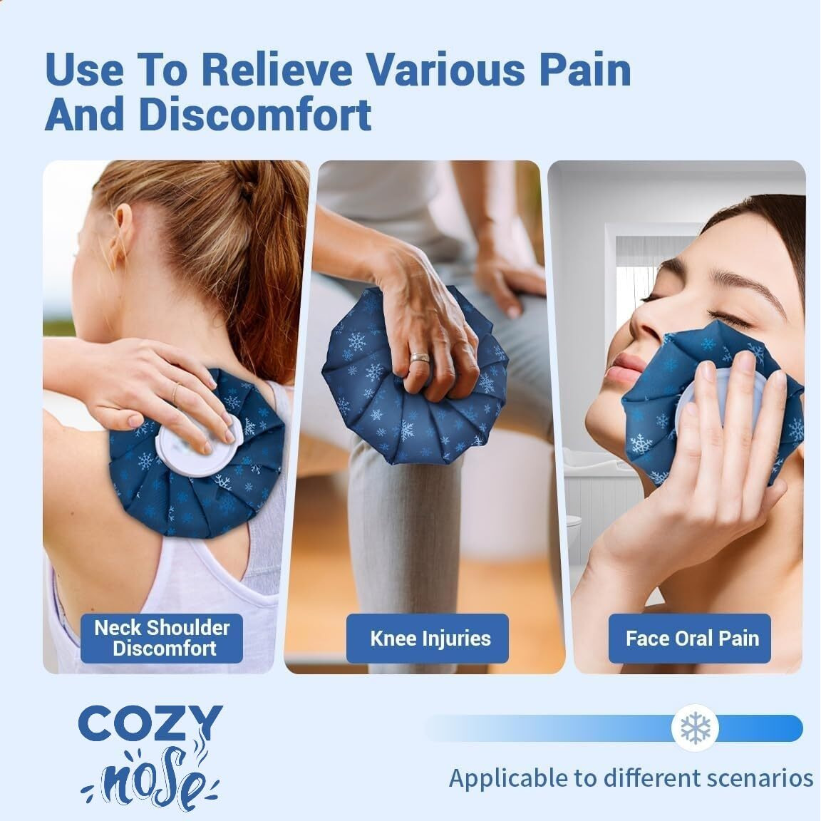 Cozy Nose - Hot Water Bag | Cold Ice Bag For Pain Relief, Injuries | First Aid, Sports Injury, Headache, Fever, Neck Knee & Back Pain Relief Therapy | Leak-Free Closure - Assorted Colours (9 Inch)