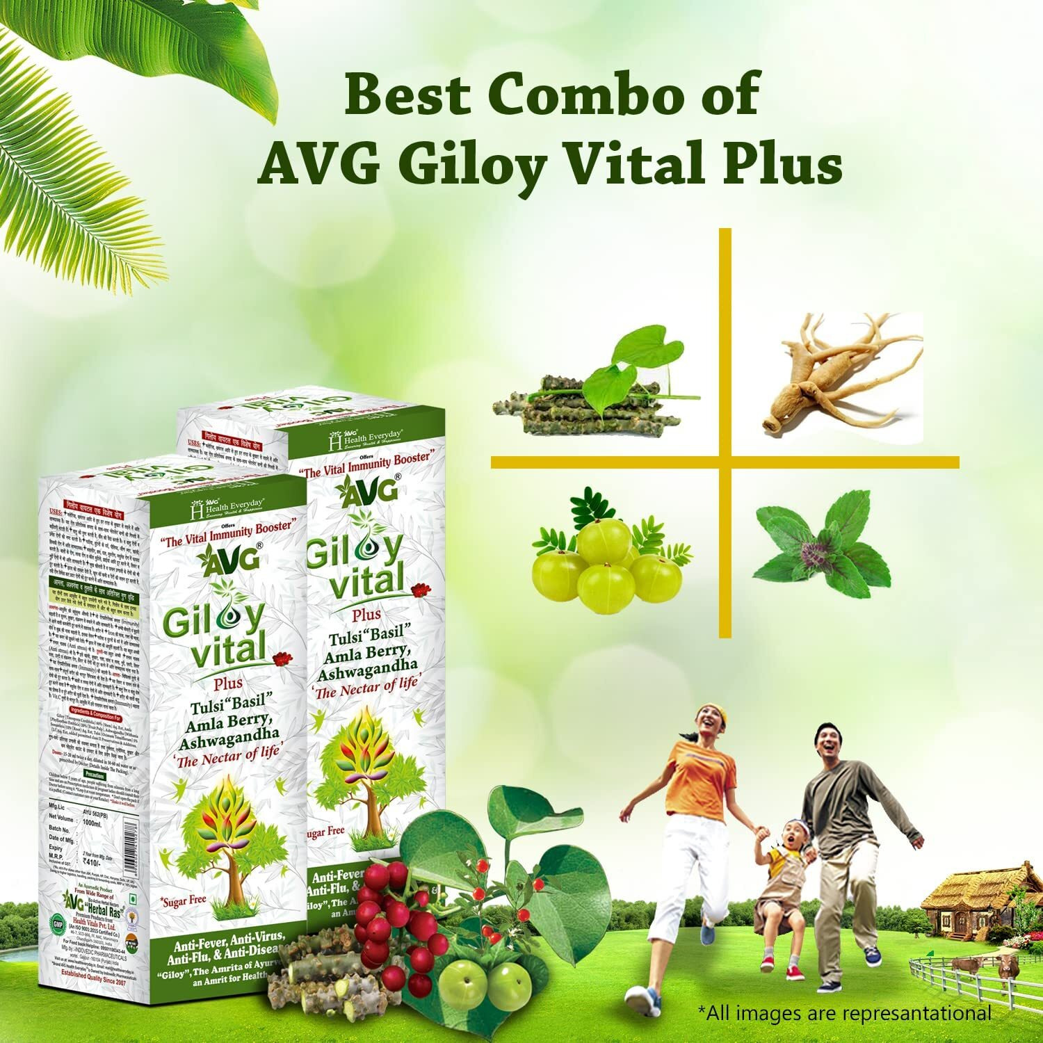 Avg Health Organics Giloy Vital | Giloy Juice With Ashwagandha & Tulsi, Pack Of 2 X 1000Ml, Ayurvedic Supplement | Natual Immunity Booster, Improves Platelet Count