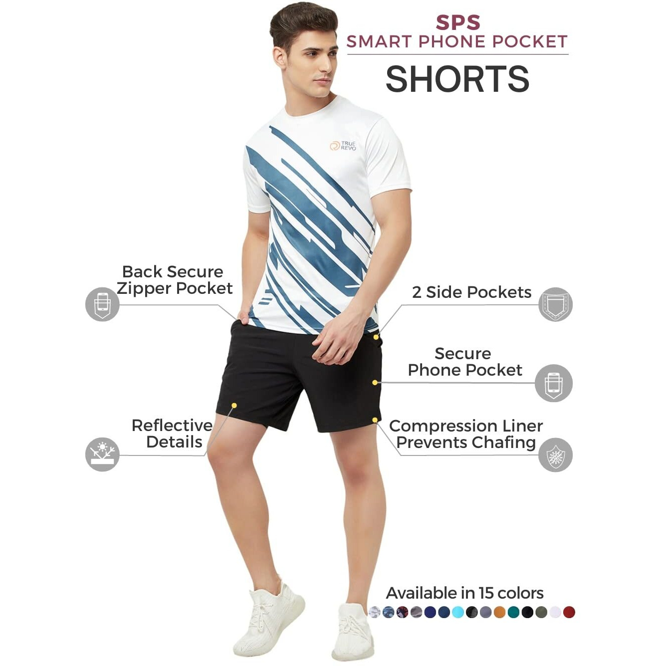 Truerevo 2 In 1 Running Sports Shorts For Men With Mobile Phone Pocket Light Weight Quick Dry Fabric For Gym Athletic(161115Q_Blk_L_Black_L)