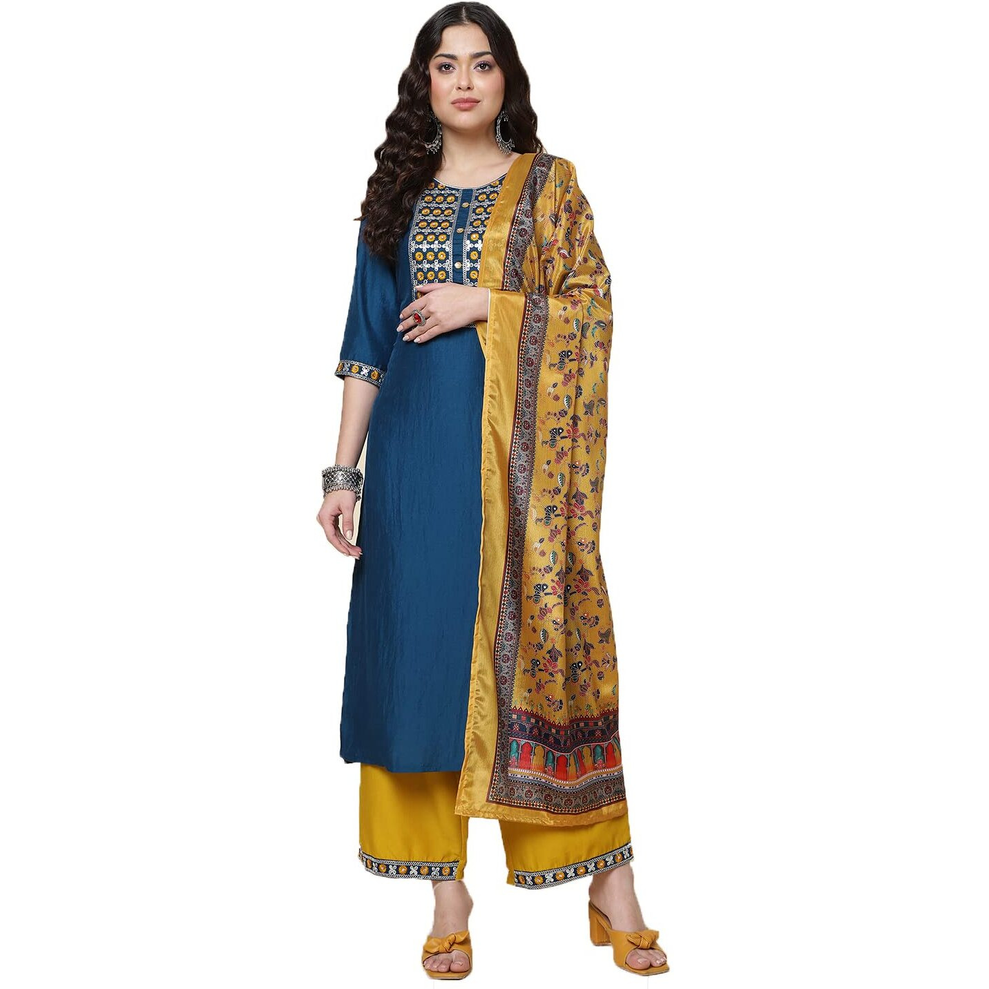 Shiv Textiles Silk Embroidered Kurta Set For Women (224-Blue-Xl)