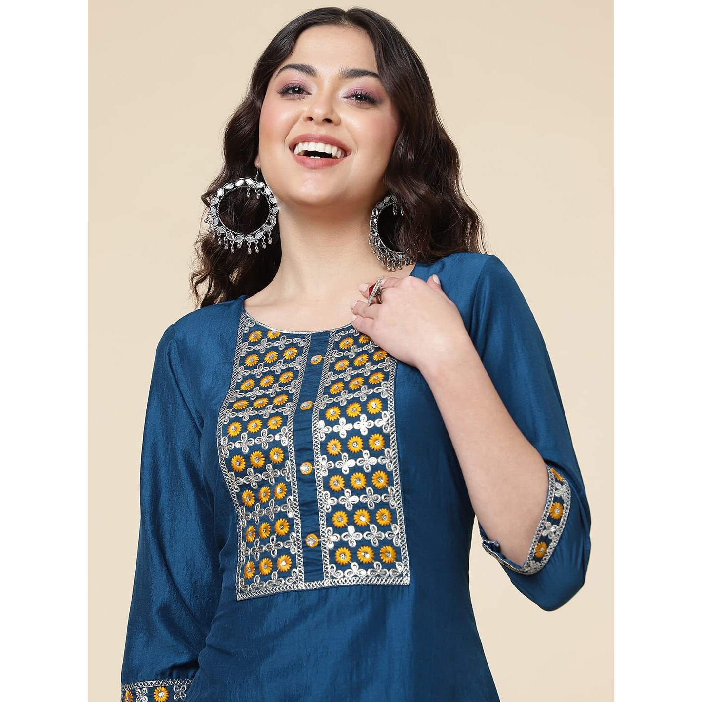 Shiv Textiles Silk Embroidered Kurta Set For Women (224-Blue-Xl)
